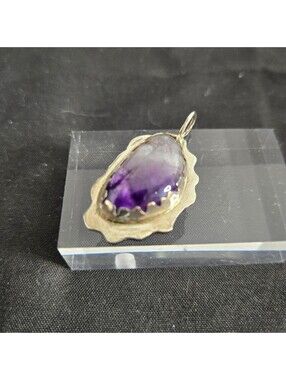Vintage Sterling Silver Freeform Amethyst Pendant Artisan Modernist Statement
